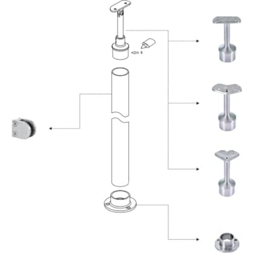 Freeshipping 304# Stainless Steel Stair Pole Baluster Handrail Fence Parts Post Parts Accessories for Post