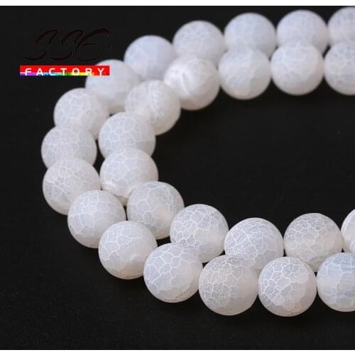 Natural Stone Beads Frost Rose White Cracked Dream Fire Dragon Veins Agates Beads For Jewelry Making DIY Bracelet 15" 4/6/8/10mm