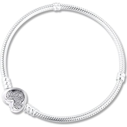 2021 New Moments Mouse Heart Clasp Snake Chain Bracelet Fits Original 925 Silver Charms & Beads Woman DIY Jewelry Making