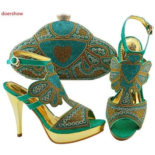 Doershow fashion Women Shoes And Bags Design With Rhinestones Fuchsia Italian Shoes With Matching Bags Set For Weddin SUU1-8