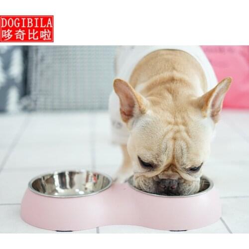Dog double bowl bowl bowl stainless steel dog bowl water food dual purpose dog bowl bowl bowl bowl small and medium dog antiskid