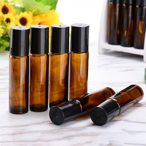 12pcs 10ml Amber Roll on Glass Dispensing Bottles Perfume Essential Oil Empty Dispenser Thick For Travel Cosmetic Container