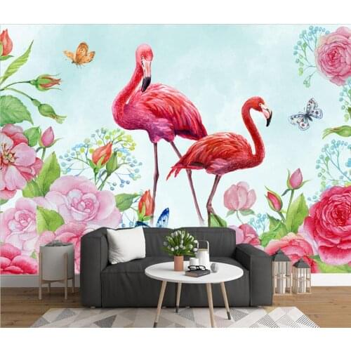 Beibehang Custom 3D Wall Mural Modern Nordic hand painted flamingo flowers Photo Wallpaper Living Room Bedroom Decor painting