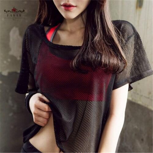 Sexy Mesh Yoga Shirt Women Fitness Short Sleeve Running Sports Gym Clothes Quick Dry Hollow Out Yoga T-Shirt Workout Shirts