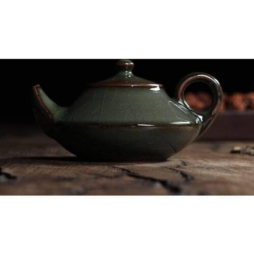 [GRANDNESS] Top Grade Crackle Glaze Ge Kiln Longquan Celadon Porcelain Longquan Teapot Tea Pot Tire Iron Geyao 135ml