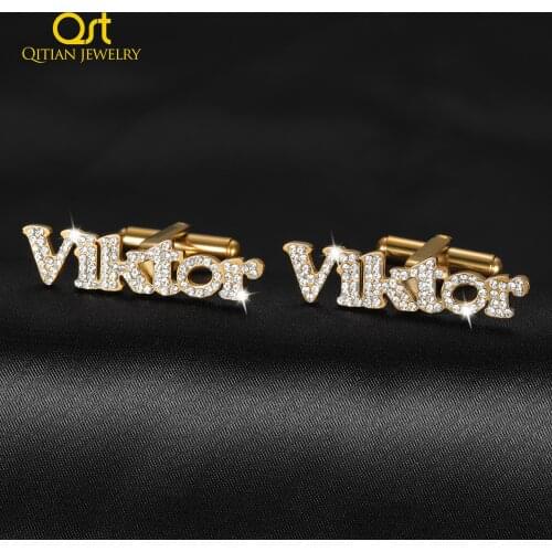 Custom Iced Out Cuff links Buttons Mens Stainless Steel Gift Personalized Letter Name Cufflinks LOGO Shirt Cufflink Men Jewelry