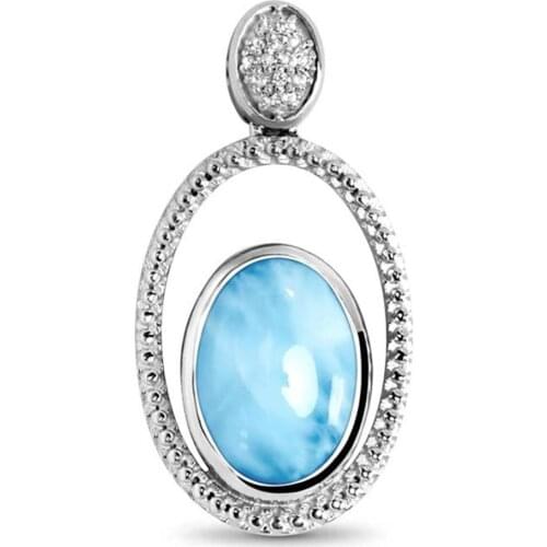 Fine Blue Larimar Jewelry 925 Sterling Silver Natural Larimar Oval Womens Pendant Necklace For Gift