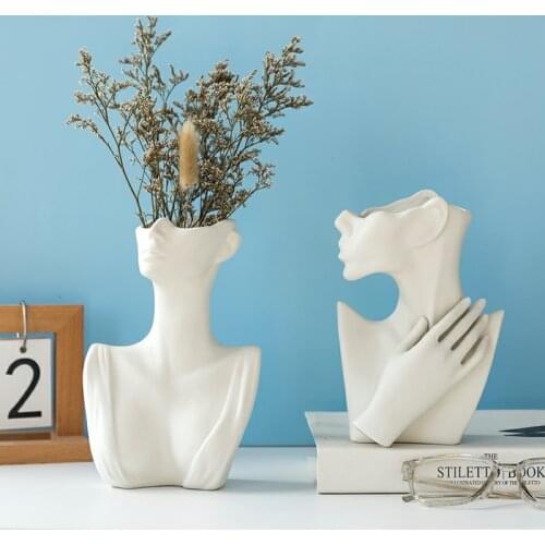 Ceramic Vase Nordic Home Decor Vases Sculpture Room Decoration Dried Flowers Flower Pot Creativity Female Body Art Furnishings