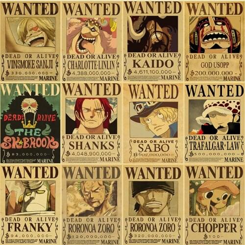 Classic Anime Poster Modern Art Poster Retro Poster Painting Wall Childrens Room/Bar Decoration One Piece Reward Order Luffy