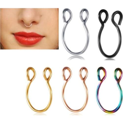 1Pcs U Type Nose Clip fake Septum Piering Nose Rings punk Non Piercing Clip Hip Hop Rock Stainless Steel Fashion Non Perforation