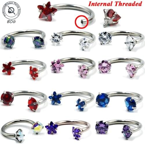 1PC Surgical Steel Zircon Internally Thread Piercing Septo Nose Lip Eyebrow Ear Septum Cartilage Helix Captive Hoop Ring 16g
