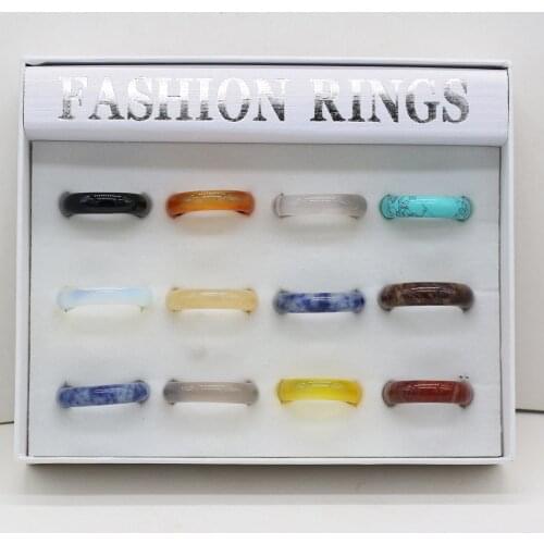 Natural Semi-precious Stone Crystal Agates Stone Finger Rings Width 6mm Inner Diameter 18/20mmJewelry Individuality Unisex Ring