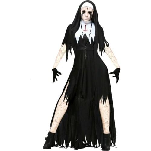 Halloween Nun Cosplay Costume Women Black Vampire Fantasy Dress Terror Sister Party Disguise Female Fancy For Adults