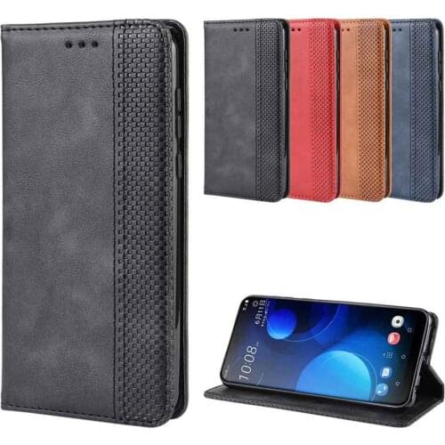 Leather phone case for HTC Desire 12 D12 / D19 plus D19 / U19E u19 e back Cover Flip card wallet with stand Retro Coque