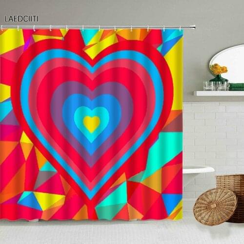 Colorful Love Shower Curtain Psychedelic Rainbow Abstract Mandala Pattern Bathroom Accessories Decor With Hook Waterproof Screen