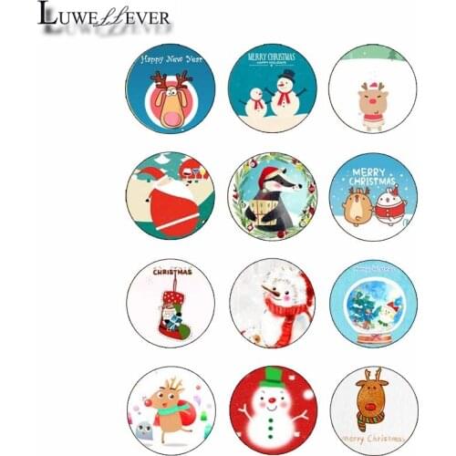 14mm 16mm 12mm 20mm 25mm 332 12pcs/lot Christmas Mix Round Glass Cabochons Jewelry Findings 18mm Snap Button Charm Bracelet