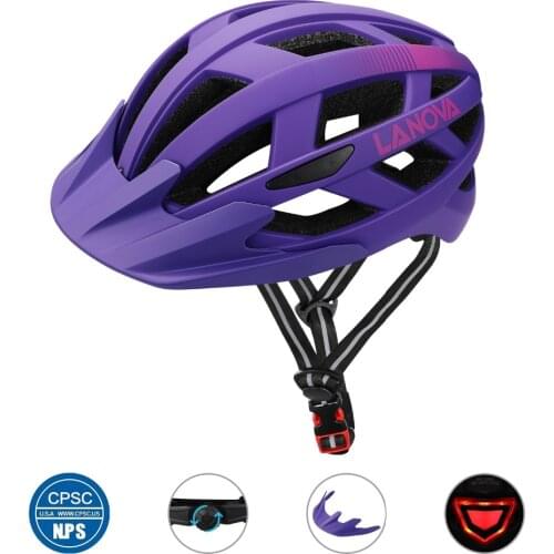 LANOVA bike helmet black matte men and women bicycle helmet rear light mountain road cycling molding S.M.L size w-019