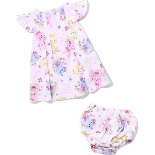 Summer Baby Set Cotton Pink Animal Printed Clothing Set Short Ruffle Sleeve Tops+ Shorts 3-6M Girls Outfit