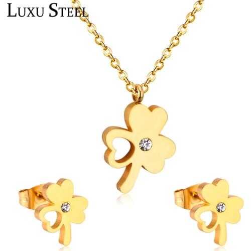 LUXUSTEEL CZ Earrings Brinco aretes Wedding Jewelry Stainless Steel Flower Pendant Necklace Party Wholesale Accessories Wedding