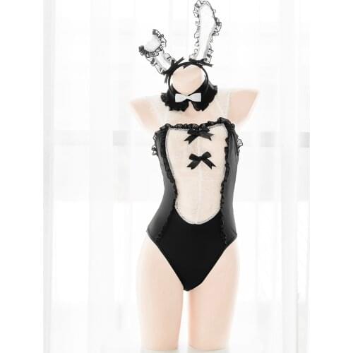 Kawaii Teddy Lingerie Women Hot Sexy Naughty Bunny Girl Lace Bodysuit Underwear Exotic Cosplay Costumes See Through Maid Outfit