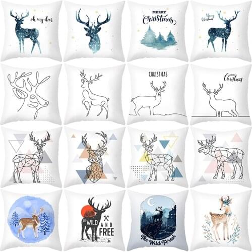 2021 Christmas Elk Single-sided Printing Cushion Cover 45*45 Pillowcase Sofa Cushions Pillow Cases Pillow Covers KD-0319