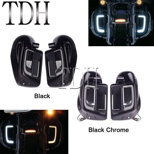 For Harley Touring Road King Lower Leg Warmer Vented Fairing W/ LED Fairing Lower Grills Turn Signal Running Light Black Chrome
