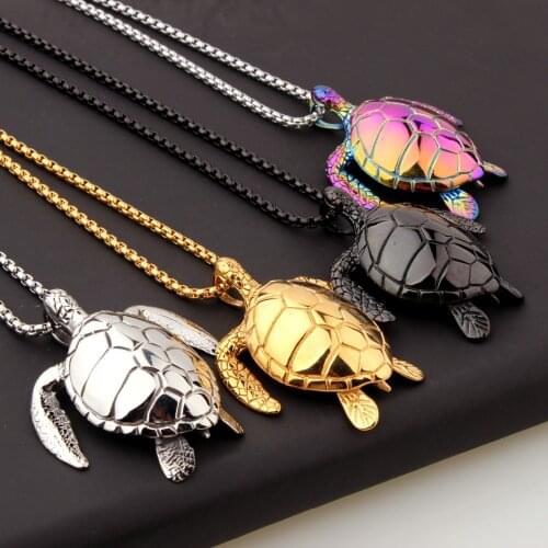 Charming Heavy Silver Color/Gold/Black/Colorful Sea Turtle Pendant Chain Stainless Steel Mens Chain Necklace 24" Biker Jewelry