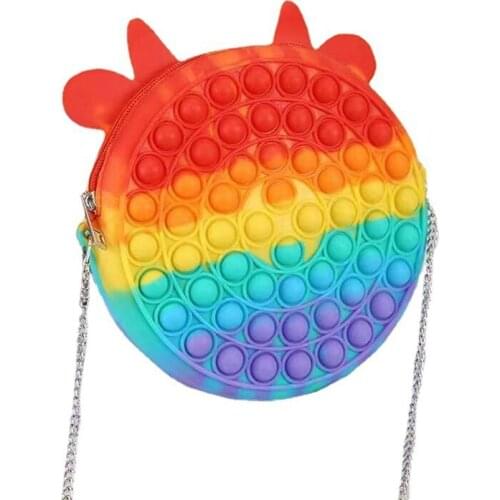 Rainbow Color Fidget Shoulder Bag Childrens Adult Pressure Relief Cartoon Crossbody Bag Stress Release Bubble Silicone Bags