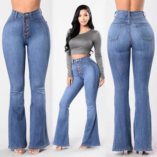 Sexy High Waist Jeans Women Single Breasted Loose Plus Size Casual Denim Flare Pants European and American Ladies Fashion Style