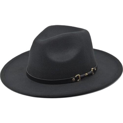Wide-brimmed simple church Derby top hat Panama solid color felt fedora mens mens and womens faux wool blend jazz hat