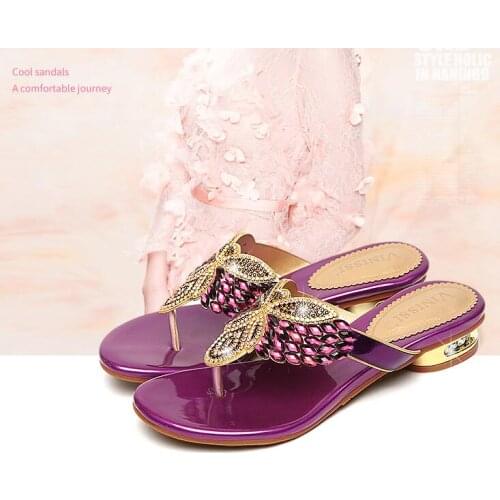 2021 Flip Flops Girls Casual Slippers Sexy Crystal Rhinestone Design Women Sandal Hot Ladies Genuine Leather Shoes