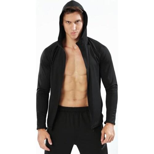 Sport Men Hooded Long Sleeves Running Jacket Zipper Fitness Gym Training Jogging Workout Running Clothing