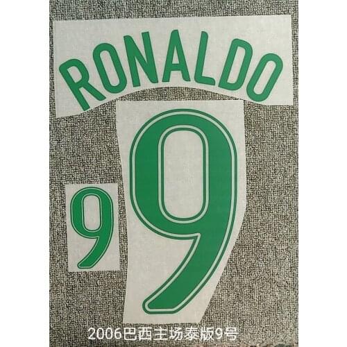 Super A Vinyl material Retro 2006 World cup Brazil ronaldinho ronaldo kaka Name and number Hot stamping Patch Badges