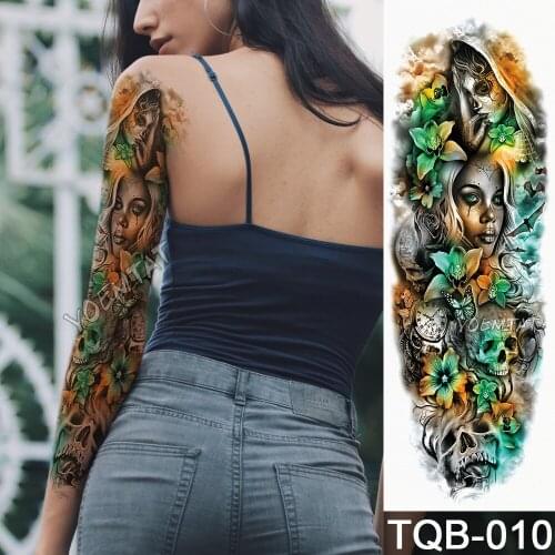NEW 48*17cm Full Flower Arm Tattoo Sticker modern Halloween flowers skull Temporary Body paint Water Transfer fake Tatoo sleeve