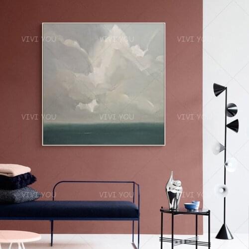 High Quality Gray Blue Silver Sea View Abstract Best Art Oil Painting Canvas Handmade Painted Home Decor Artwork