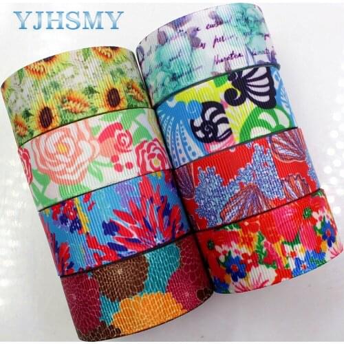 YJHSMY,1712089 22mm 10 yard Spring flower ribbons Heat Transfer Printing Grids Wedding Accessories DIY Handmade Materials