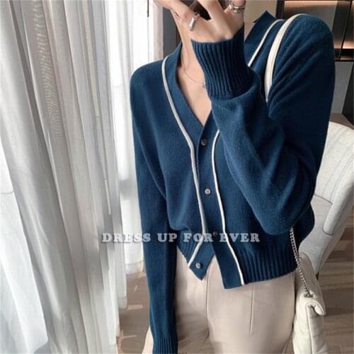Korean Style Single Breasted Solid Sweater Cardigans Ladies New Women Thick Knitwear Coat V-Neck Cardigan Jacket Outwear Tops