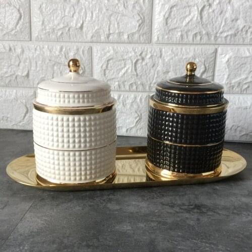 Golden candlestick storage ornaments cotton swabs cans storage jars Storage cup home decoration