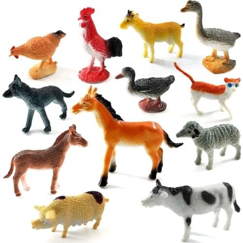 12pcs/set original cartoon anime resin figure realistic farm animal horse pig chicken duck sheep cat dog model kid children toy