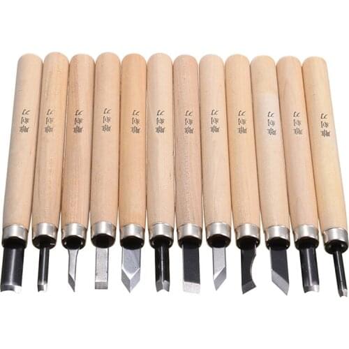 12PCS Wood Carving Chisel Wood Rubber Stamp DIY Carving Engraving Cutter Knife For Beginner Wood Craft Working Hand Tool
