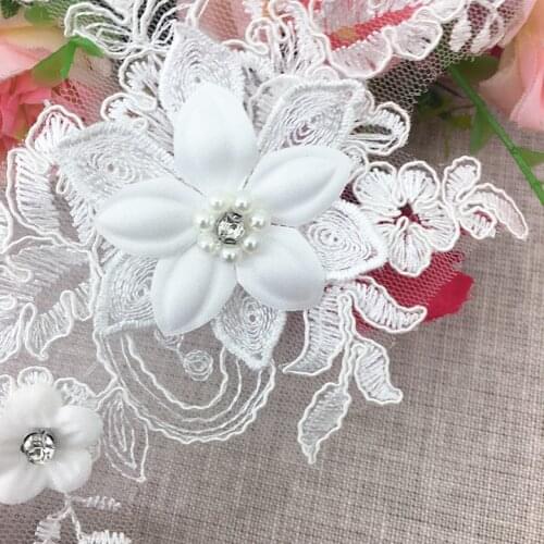 2Pcs/lot 9*18cm New white flower stickers on flower lace accessories wedding dress beaded applique accessories SC048