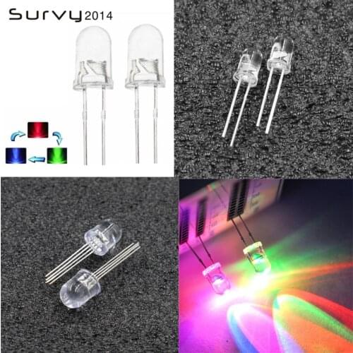 20/50/100PCS Round LED 5mm RGB Common Clear 2Pin Fast/Slow Rainbow Blink Green Blue Red