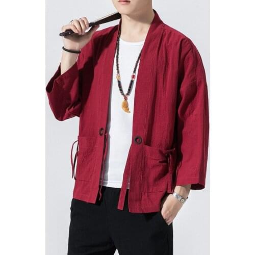 #4330 Spring Summer Solid Color Kimono Jacket Men Cardigan Loose Vintage Streetwear Male Kimono Coat Plus Size 5XL Chinese Style