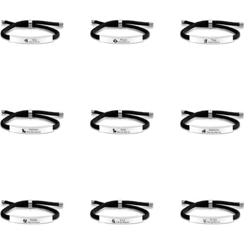 12 Constellation Zodiac Sign Black Rope Chain Stainless Steel Bracelet & Bangles for Women Costume Jewelry Punk Men Bracelet