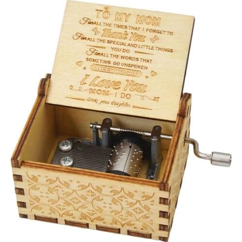 Wood Music Box for Mom,Hand Cranked Laser Engraved Vintage Musical Boxes Case Gifts for Birthday/Christmas/Thanksgiving