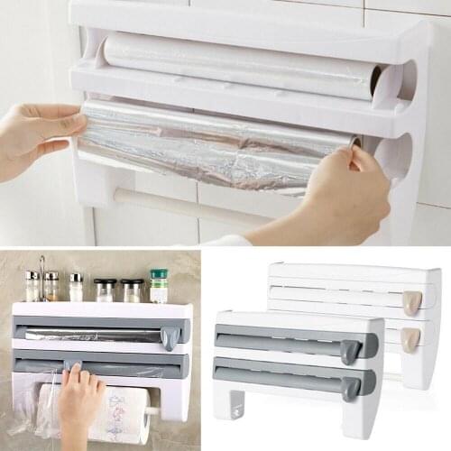 Home Kitchen ABS Foil Film Wrap Tissue Paper 4-IN1 Kitchen Roll Holder Dispenser Multifunction Kitchen Rocks Holders