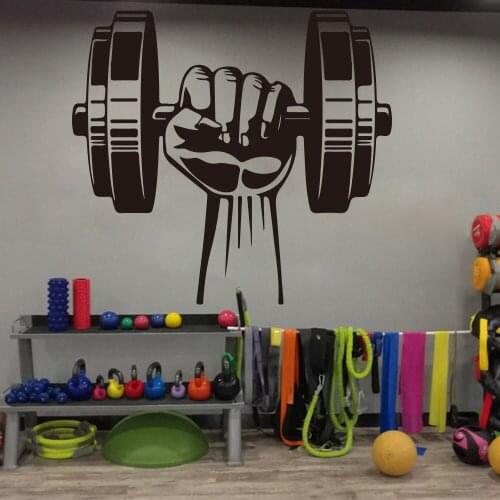 Hand Dumbbell Wall Window Sticker Fitness Workout Gym Dumbbell Wall Decal Sport Room Vinyl Art Mural Decor