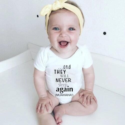 And They Will Never Sleep Again Print Baby Rompers Short Sleeve Newborn Girls Boys Bodysuits Infant Outfits Toddler Cute Clothes