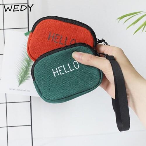 Letter Print Wrist Coin Purse Woman Small Wallet Portable Storage Coin Bag Solid Color Canvas Mini Pouch Female Card Holder Bags
