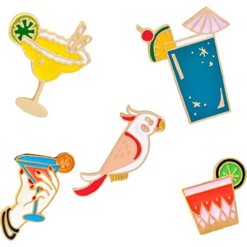 2019cool summer style trendy creative enamel brooch lemon glass beach cup parrot button badge pins bag shirt accessories trinket